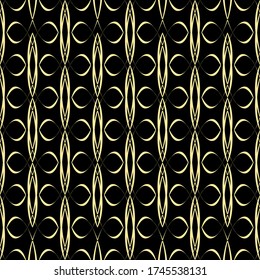 Art deco seamless pattern. Vector illustration. Gold geometric motif on dark. 