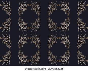 Art deco seamless pattern. Vintage background with curls. Linear art. Pattern design for wallpaper, wrapping paper and fabric printing. Style of the 1920s - 1930s. Vector illustration