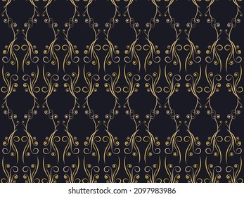 Art deco seamless pattern. Vintage background with curls. Linear art. Pattern design for wallpaper, wrapping paper and fabric printing. Style of the 1920s - 1930s. Vector illustration