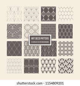 Art Deco Seamless Patterns, 16 Geometrical Backgrounds for design, cover, textile, decoration in vector 