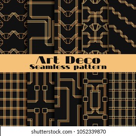 Art deco seamless patterns. Set of ten geometric backgrounds. Style 1920's, 1930's. Vector illustration