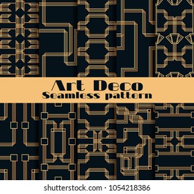 Art deco seamless patterns. Set of ten geometric backgrounds. Style 1920's, 1930's. Vector illustration