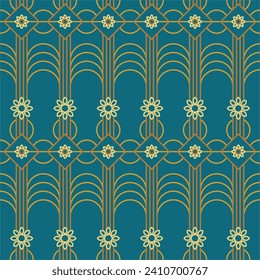 Art Deco Seamless Patterns Set in a Trendy minimal Linear Style. Vector Abstract Retro backgrounds with Geometric Shapes. For packaging, fabric printing, branding, wallpaper, covers, etc