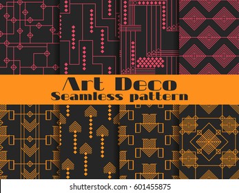 Art deco seamless patterns. Set retro backgrounds. Style 1920's, 1930's.