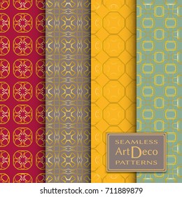 Art Deco seamless patterns set. Vector geometric seamless backgrounds. Repeating line texture for Cards, Invitations, textile fabric or paper print. Golden lace patterns, fashion collection