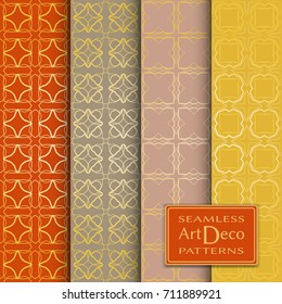 Art Deco seamless patterns set. Vector geometric seamless backgrounds. Repeating line texture for Cards, Invitations, textile fabric or paper print. Golden lace patterns, fashion collection