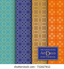 Art Deco seamless patterns set. Vector geometric seamless backgrounds. Repeating line texture for Cards, Invitations, textile fabric or paper print. Golden lace patterns, fashion collection