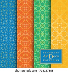 Art Deco seamless patterns set. Vector geometric seamless backgrounds. Repeating line texture for Cards, Invitations, textile fabric or paper print. Golden lace patterns, fashion collection