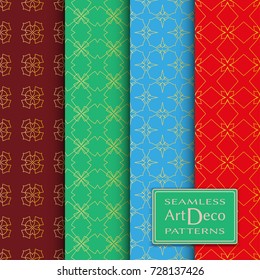 Art Deco seamless patterns set. Vector geometric seamless backgrounds. Repeating line texture for Cards, Invitations, textile fabric or paper print. Golden lace patterns, fashion collection