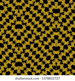 Art Deco Seamless vector pattern. yellow black geometrical background with hand drawn decorative tribal elements
