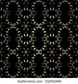 Art deco seamless vector pattern on black background. Golden scale.