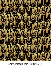 Art Deco seamless vintage pattern (1920's style) Scale or feather, abstract ornament.  Elegant linear ornament. Repetition background for textiles , wrapping paper or wallpapers.  Vector illustration.