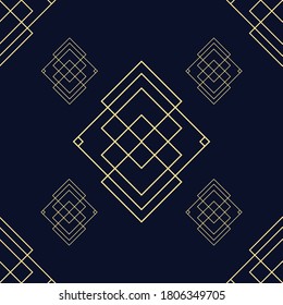 Art Deco seamless vintage wallpaper pattern in gold with dark blue background. Geometric decorative background