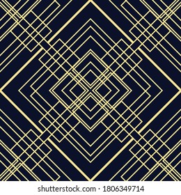 Art Deco seamless vintage wallpaper pattern in gold with dark blue background. Geometric decorative background