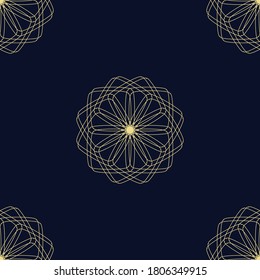 Art Deco seamless vintage wallpaper pattern in gold with dark blue background. Geometric decorative background