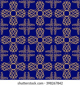 Art deco seamless vitage pattern design vector wallpaper. Celtic vector seamless ornamet wallpaper on blue background.