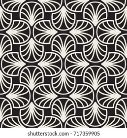 Art Deco Seashell Seamless Pattern. Geometric Floral decorative texture. Vector Leaves stylish background.
