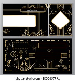 Art Deco set to do , a4,card, golden black Abstract background. Templates ,with set of decorations.