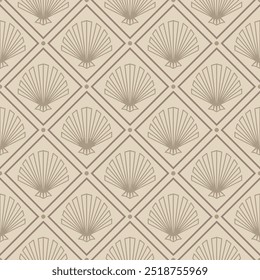 Art Deco shell pattern. Beige ornamental geometric decor. 