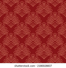 Art Deco shell pattern. Luxury red ornamental geometric decor. 