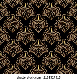 Art Deco shell pattern. Luxury gold and black ornamental geometric decor. 
