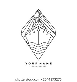 art deco ship logo.line art ship logo template em frame.simple e criativo ship business identity.vetor ilustração