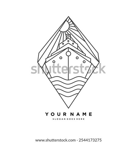 art deco ship logo.line art ship logo template in frame.simple and creative ship business identity.vector illustration