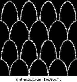 Art Deco Silver Sequin Seamless Pattern. Gatsby Luxury Retro Background