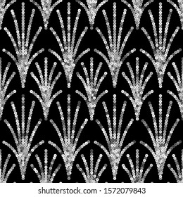 Art Deco Silver Sequin Seamless Pattern. Gatsby Luxury Retro Background