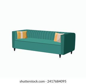 Art Deco sofa with pillows isolated. Vector flat style cartoon illustration