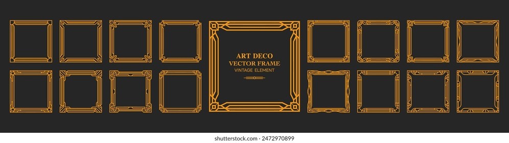 Art Deco square gold frame , vintage frame , ornament frame ,line geometric luxury frames , wedding banner label card geometric background vector illustration