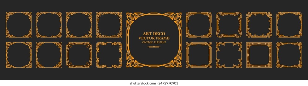 Art Deco square gold frame , vintage frame , ornament frame ,line geometric luxury frames , wedding banner label card geometric background vector illustration