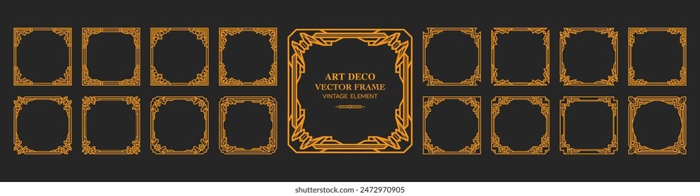 Art Deco square gold frame , vintage frame , ornament frame ,line geometric luxury frames , wedding banner label card geometric background vector illustration