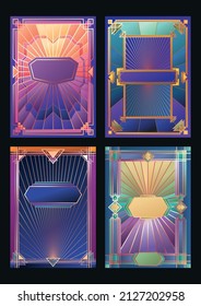 Art Deco Stained Glass Windows Style Mosaic Backgrounds, Art Deco Decorative Borders, Colorful Gradients