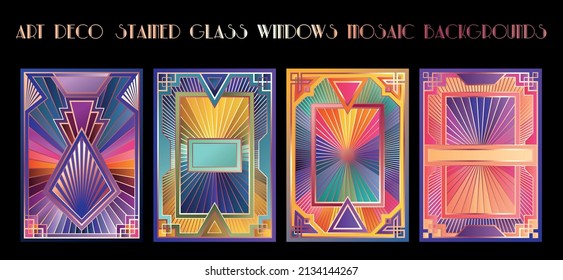 Art Deco Stained Glass Windows Mosaic Background Set