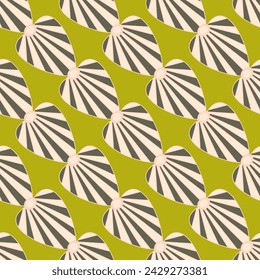 Art Deco Striped Shells in a Diagonal Repeat. Stylized Floral Seamless Patten For Wallpaper, Textiles, Fabric, Home Décor. Chartreuse green background.