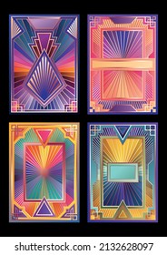 Art Deco Style Backgrounds, 1920s - 1930s Style Decorative Copper Frames, Stained Glass Mosaic, Colorful Gradients