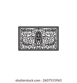 Art deco style bee logo, sophisticated art nouveau emblem