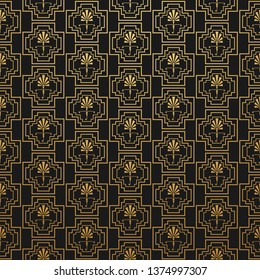 Art deco style. Black and gold pattern, vector image