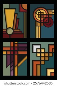 Art Deco Style Decor Set, Vector Art Deco Templates for Retro Posters, Covers, Illustrations, 1920s - 1940s Art Deco Color Mosaics