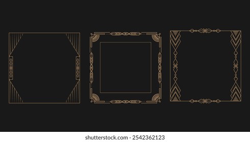 Coleção de Vetores de Bordas de Quadros Decorativos de Estilo Art Deco para Convites, Certificados e Projetos de Design no Formato EPS