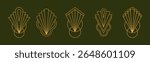 Art Deco style emblems. Geometric symbols on the dark green background. Linear gold signs. EPS 10 design vector illustration