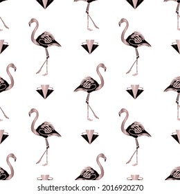 Art Deco Style Flamingo Pattern Background