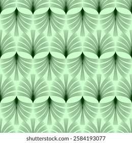 Art Deco style floral seamless pattern. Geometric decorative texture, dark green on light green background.