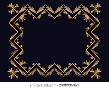 Marco de estilo Art Déco con copas de nieve. Borde lineal invernal con copo de nieve en estilo de arte lineal. Diseño de marcos navideños para invitaciones, folletos y tarjetas de felicitación. Ilustración del vector
