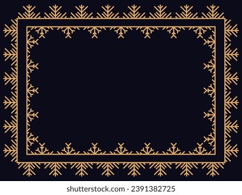 Art deco style frame with snowflakes. Winter vintage linear border with snowflake in line art style. Christmas frame design a template for invitations, leaflets and greeting cards. Vector illustration