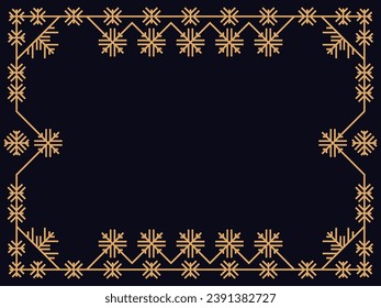 Art deco style frame with snowflakes. Winter vintage linear border with snowflake in line art style. Christmas frame design a template for invitations, leaflets and greeting cards. Vector illustration