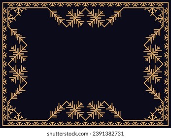 Art deco style frame with snowflakes. Winter vintage linear border with snowflake in line art style. Christmas frame design a template for invitations, leaflets and greeting cards. Vector illustration