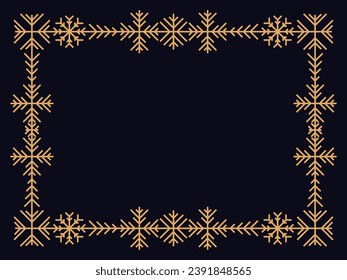 Art deco style frame with snowflakes. Winter vintage linear border with snowflake in line art style. Christmas frame design a template for invitations, leaflets and greeting cards. Vector illustration