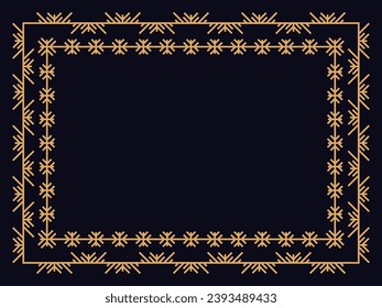 Art deco style frame with snowflakes. Winter vintage linear border with snowflake in line art style. Christmas frame design a template for invitations, leaflets and greeting cards. Vector illustration